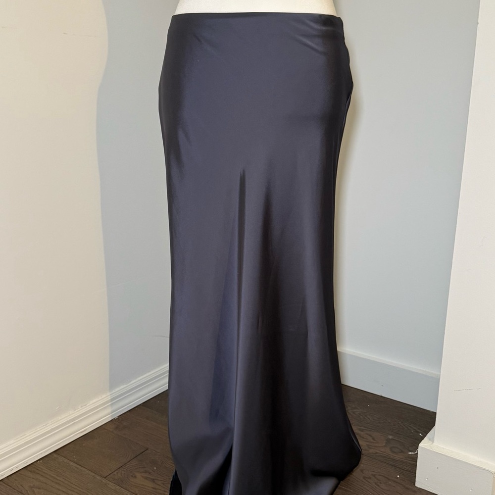 Zara Navy Satin Maxi Skirt